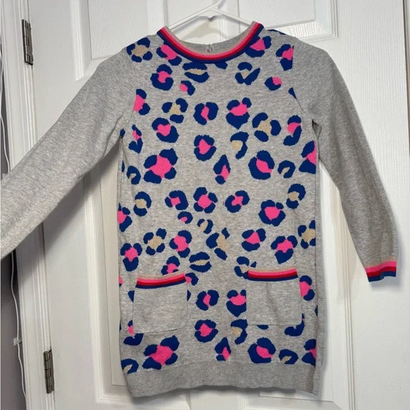Mini Boden Girls Sweater Dress Animal Print Cheetah Pockets Size 8-9 - Picture 2 of 6